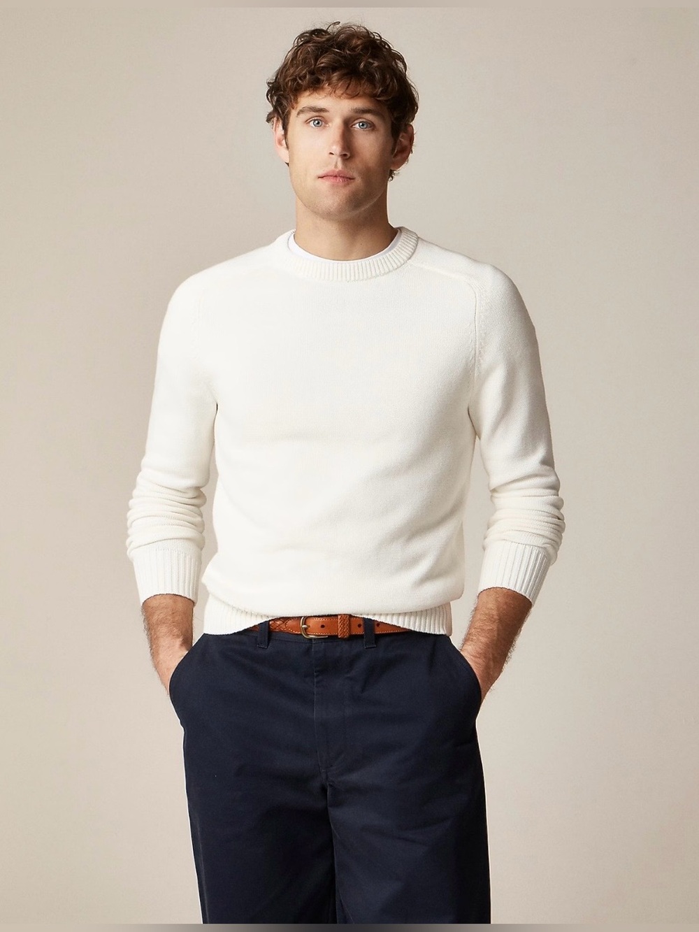 NEW J. Crew Mens Heritage cotton crewneck sweater Ivory Item BI841 Small